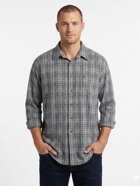 Arnold Palmer Plaid Flannel Shirt Mens L Blue Grey Long Sleeve Button Up